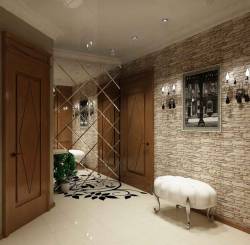 отделка коридора искусственным камнем и обоями фото