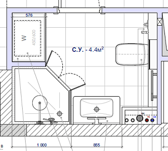 Проект ванны с душевой кабиной 2 вариант