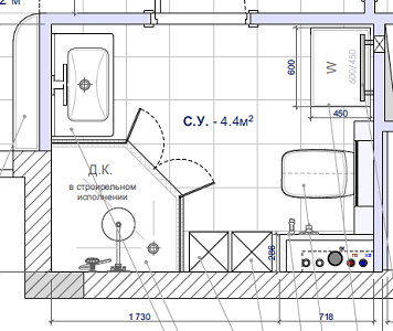 Проект ванны с душевой кабиной в строительном исполнении