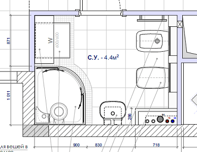 Проект ванны с душевой кабиной