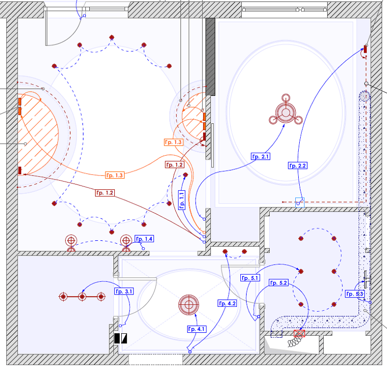 Схема включения групп светильников
